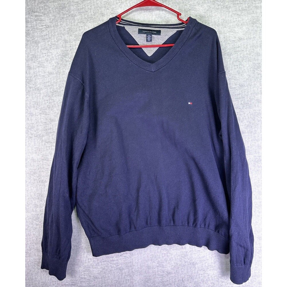 Tommy Hilfiger Sweater Mens XXL Navy Knit Crewneck Knit Flag Logo Pullover